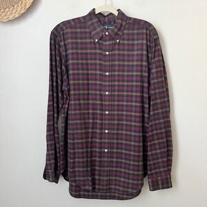 Y2k Ralph Lauren classic fit red blue plaid mens button long sleeve Xtra Long M
